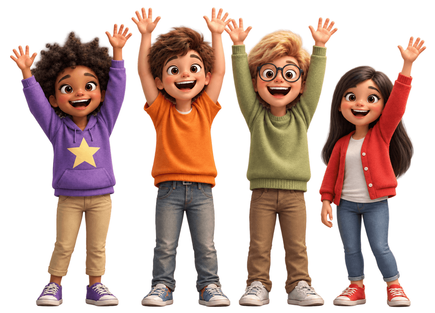 Yara, Sem, Daan en Mira juichen