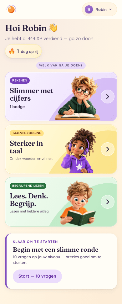 Het vernieuwde startscherm op een telefoon, met de drie vakken onder elkaar